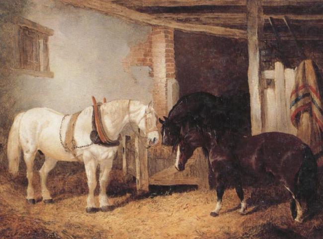 John Frederick Herring Three Horses in A stable,Feeding From a Manger China oil painting art